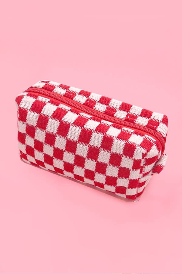 CHECKER MAKEUP COSMETIC POUCH BAG - Orange