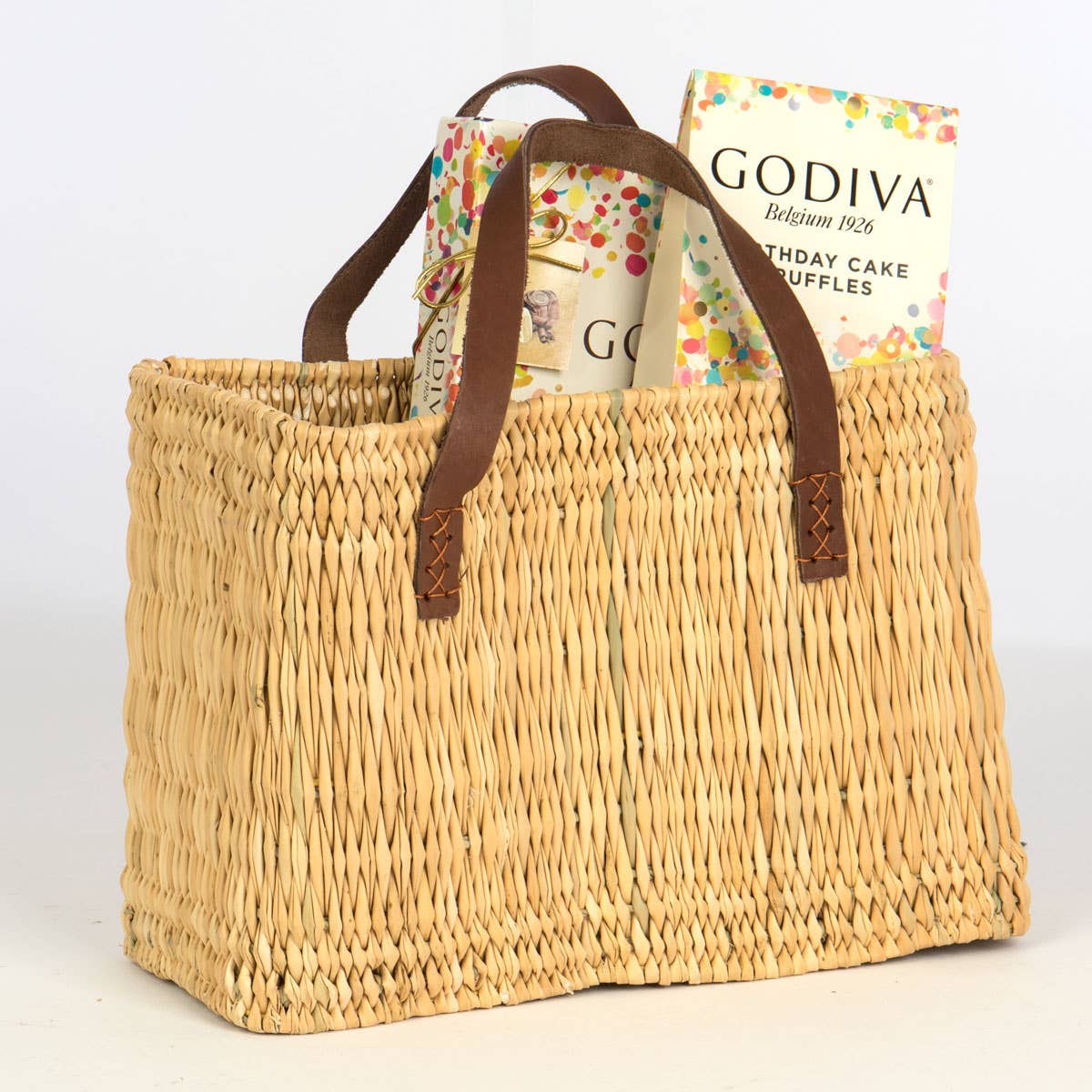 Straw Tote with Leather Handle