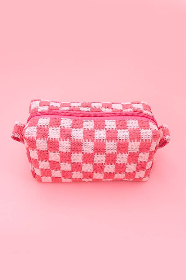 CHECKER MAKEUP COSMETIC POUCH BAG - Orange