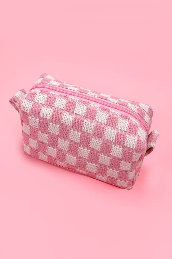 CHECKER MAKEUP COSMETIC POUCH BAG - Orange