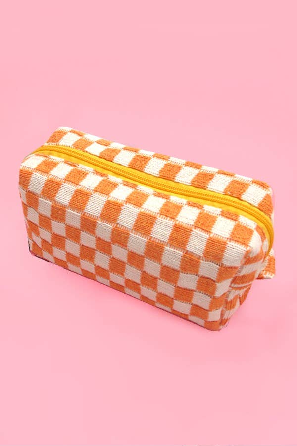 CHECKER MAKEUP COSMETIC POUCH BAG - Orange