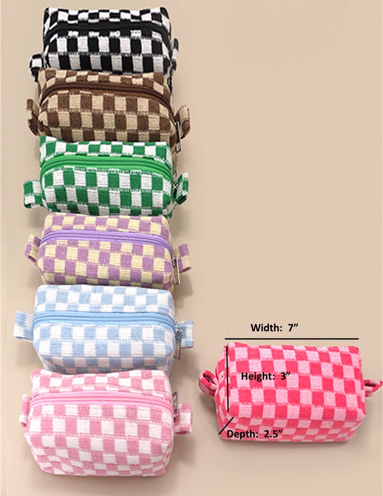 CHECKER MAKEUP COSMETIC POUCH BAG - Orange