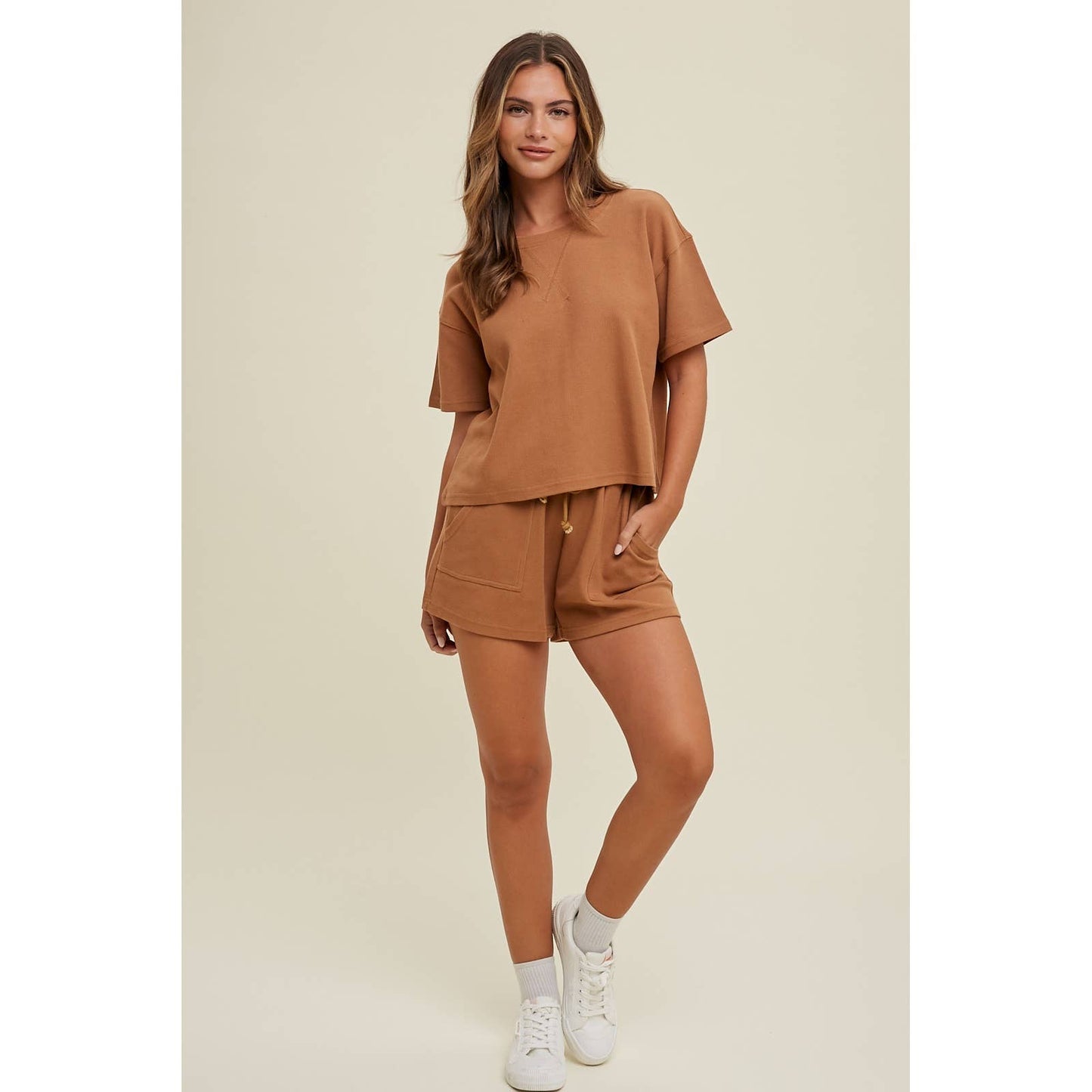 CASUAL KNIT TWO PIECE TOP AND SHORTS SET