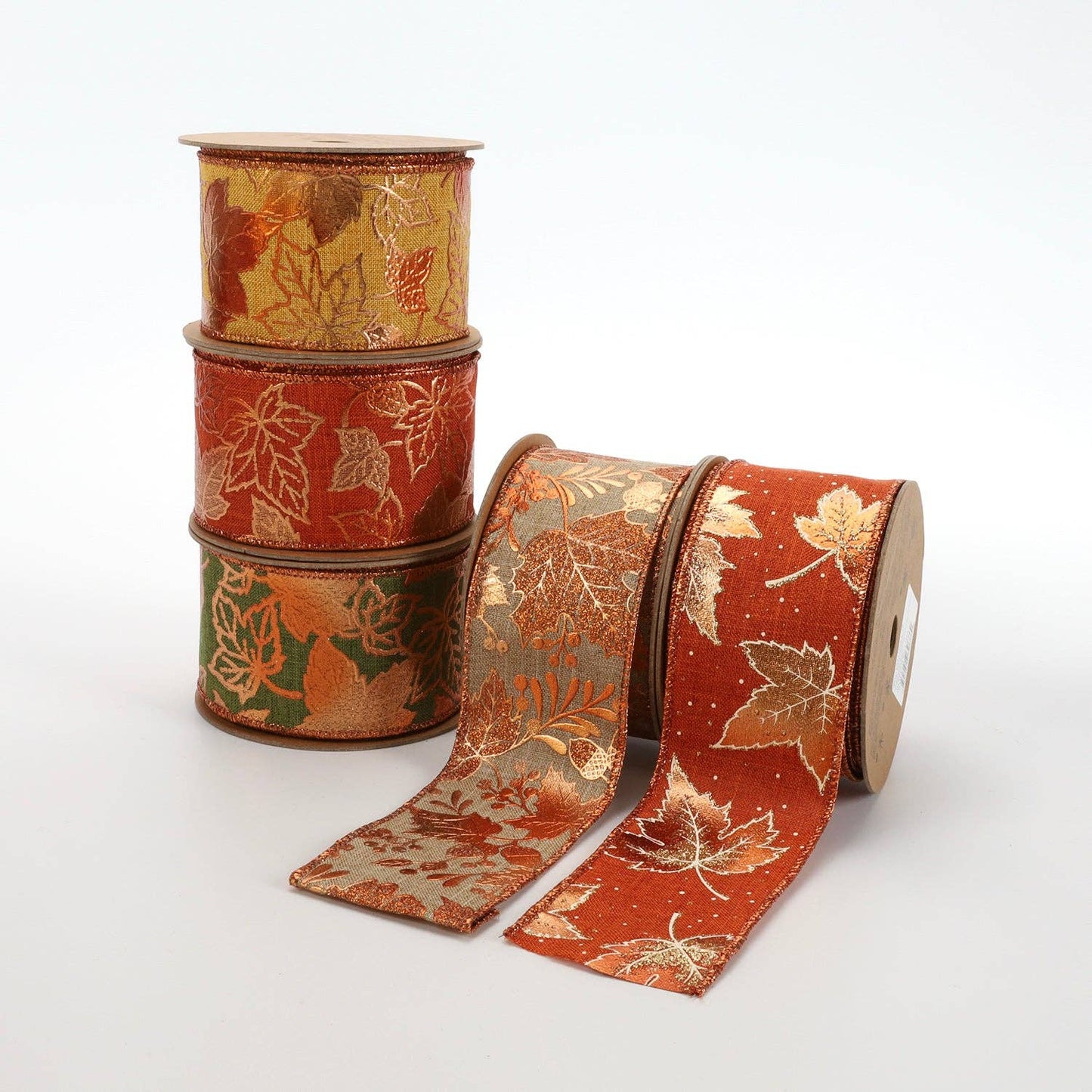 2 1/2" Wired Ribbon | "Metallic Leaf" Natural/Copper | 10 Yard Roll