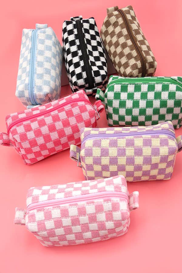 CHECKER MAKEUP COSMETIC POUCH BAG - Orange