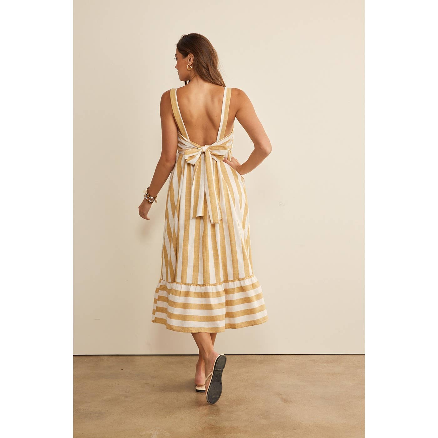 COTTON BLEND STRIPE MIDI DRESS