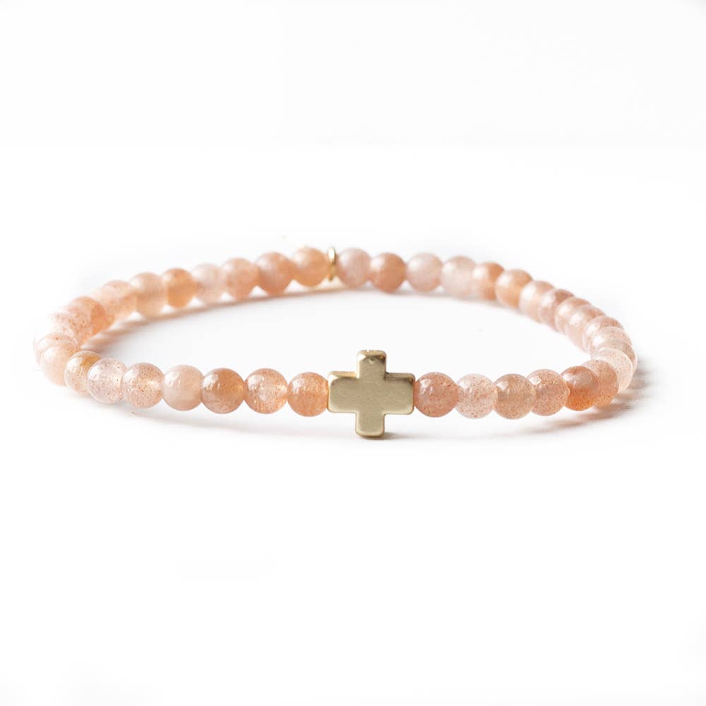 Faith Over Fear Cross Bracelet, 4mm-Sunstone | Christian