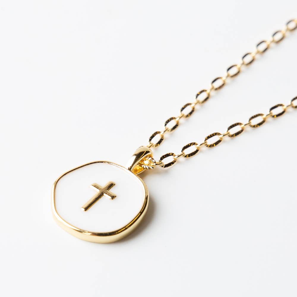 Faith Over Fear Necklace-White Cross | Christian