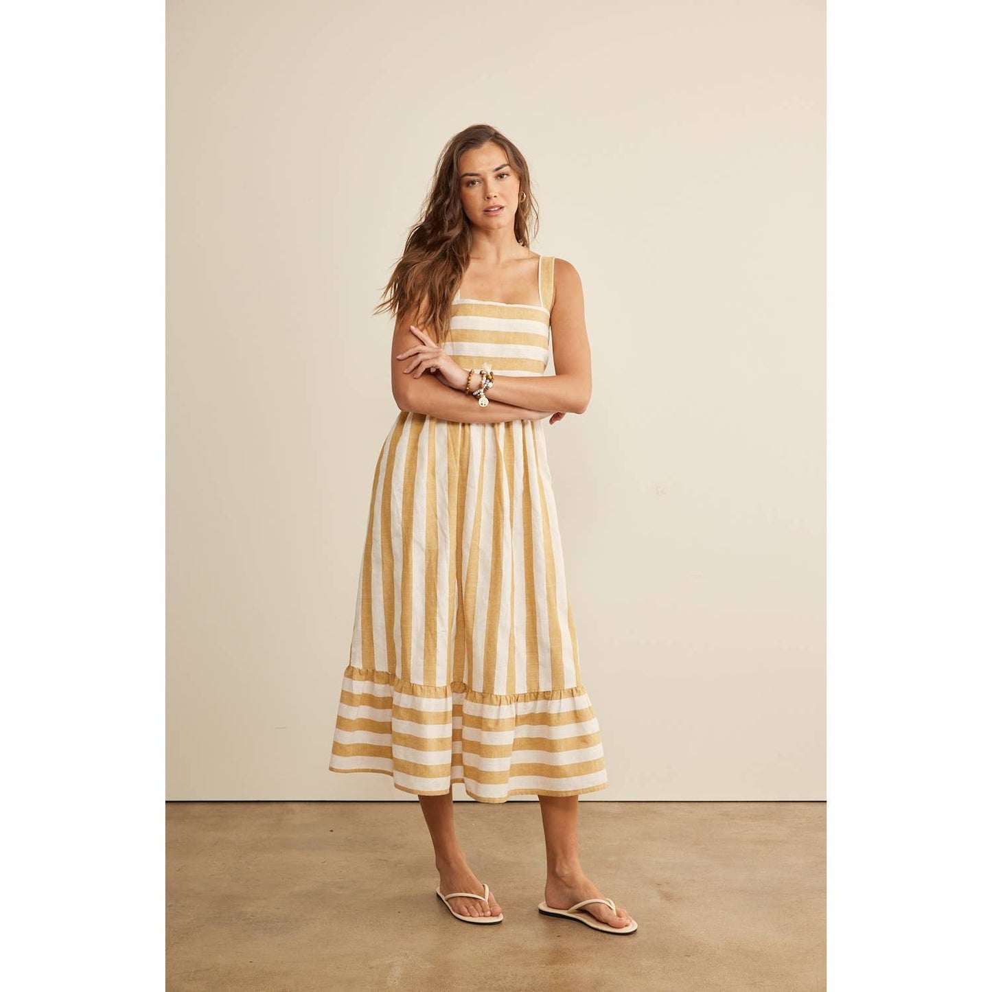 COTTON BLEND STRIPE MIDI DRESS