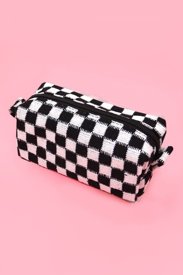 CHECKER MAKEUP COSMETIC POUCH BAG - Orange