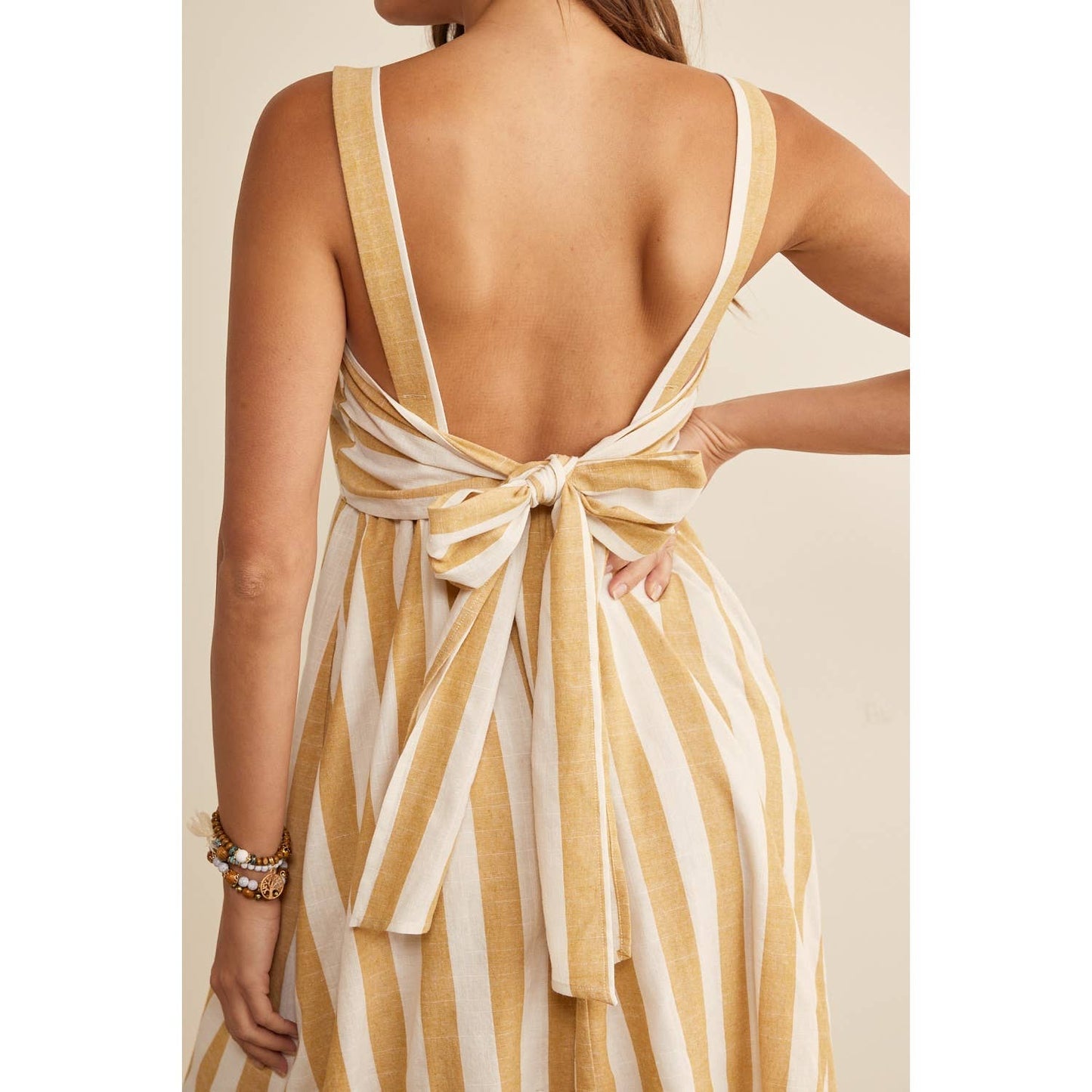 COTTON BLEND STRIPE MIDI DRESS