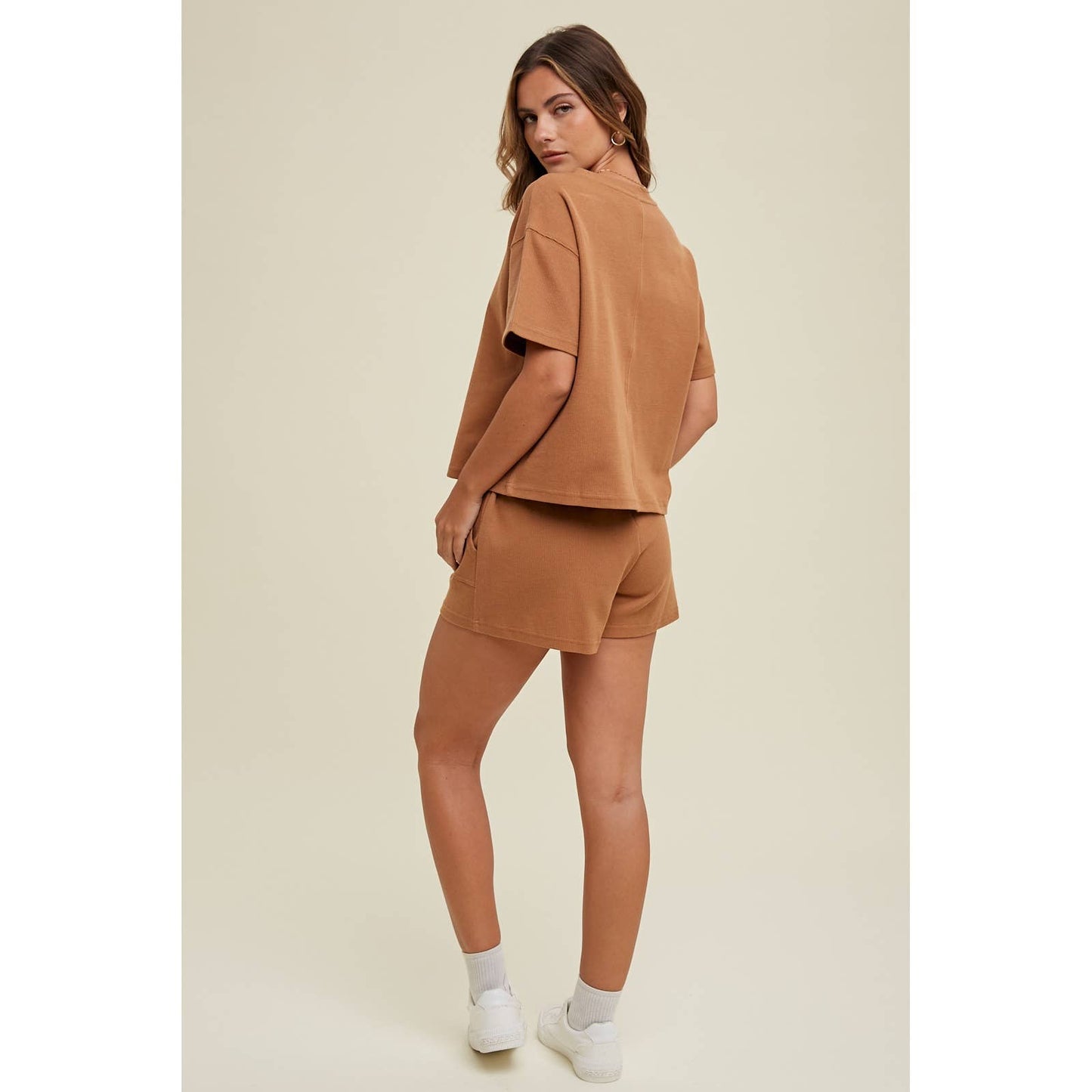 CASUAL KNIT TWO PIECE TOP AND SHORTS SET