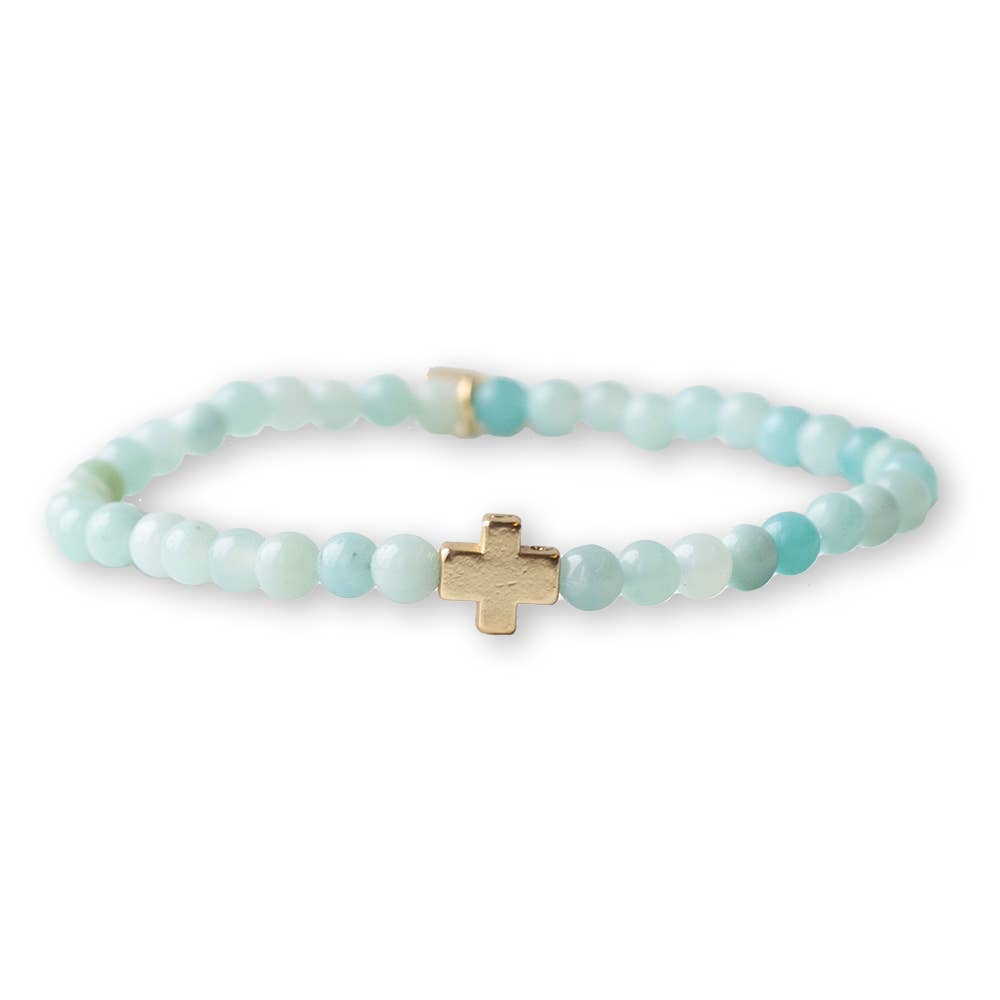 Faith Over Fear Cross Bracelet, 4mm-Amazonite | Christian