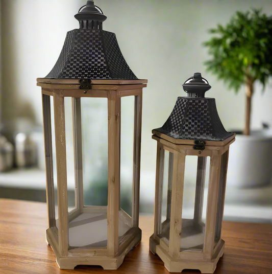 Metal & Natural Wood Lantern