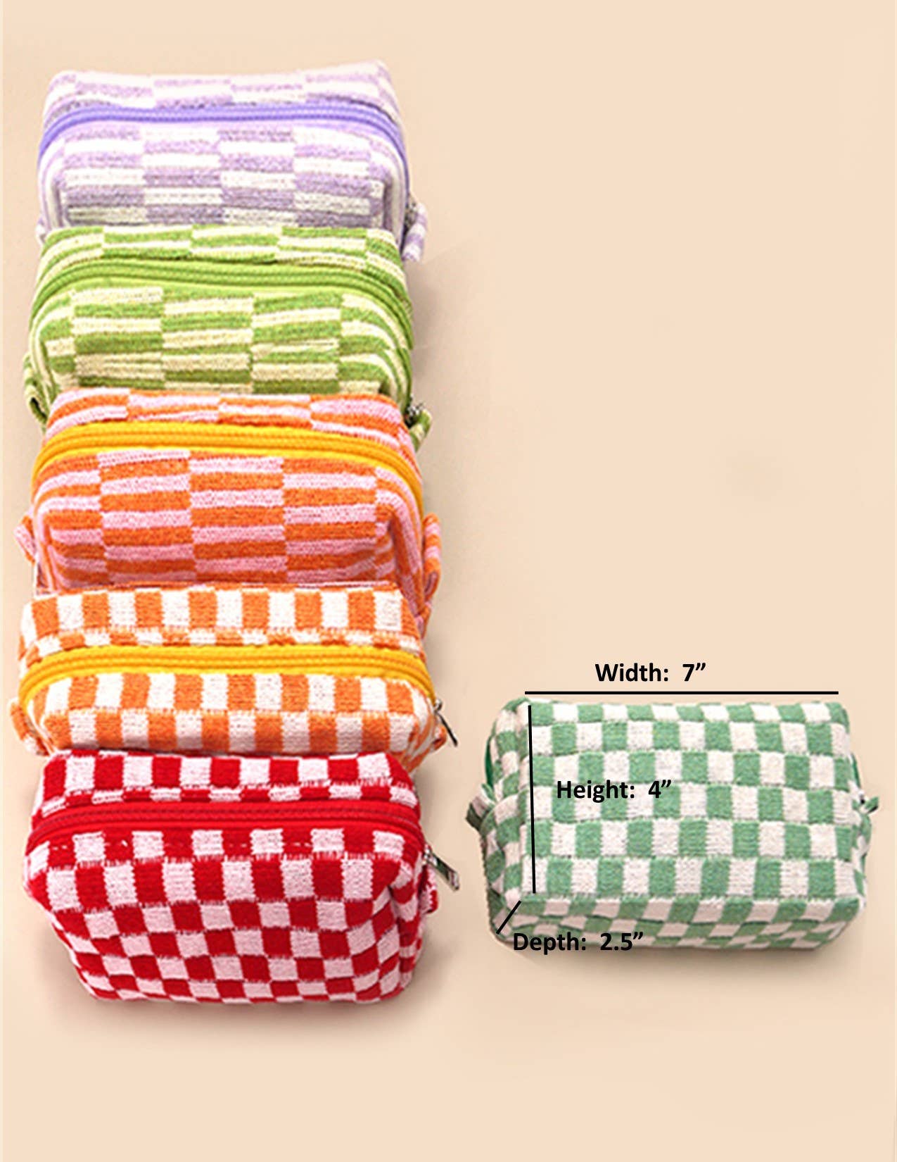 CHECKER MAKEUP COSMETIC POUCH BAG - Orange