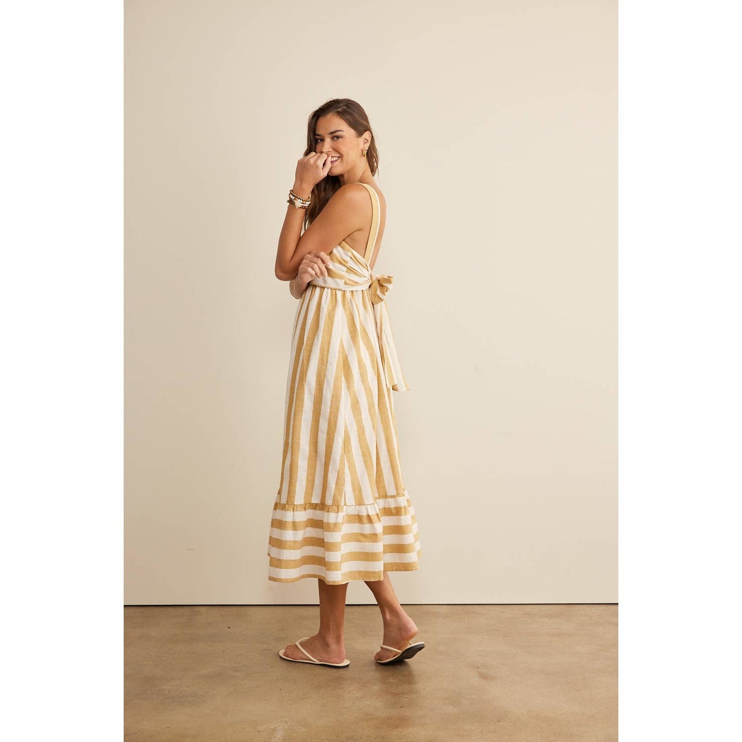 COTTON BLEND STRIPE MIDI DRESS