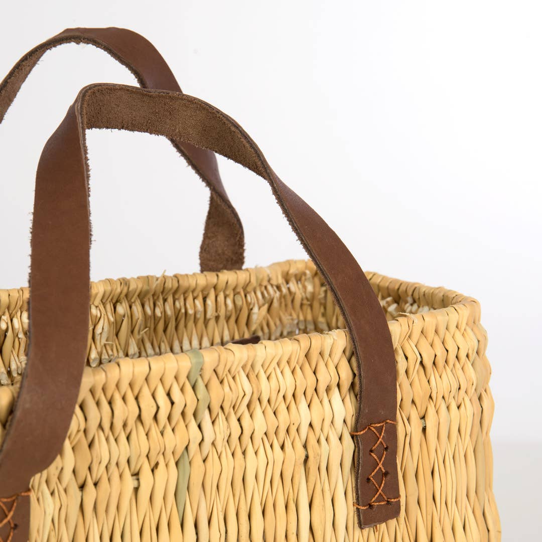Straw Tote with Leather Handle