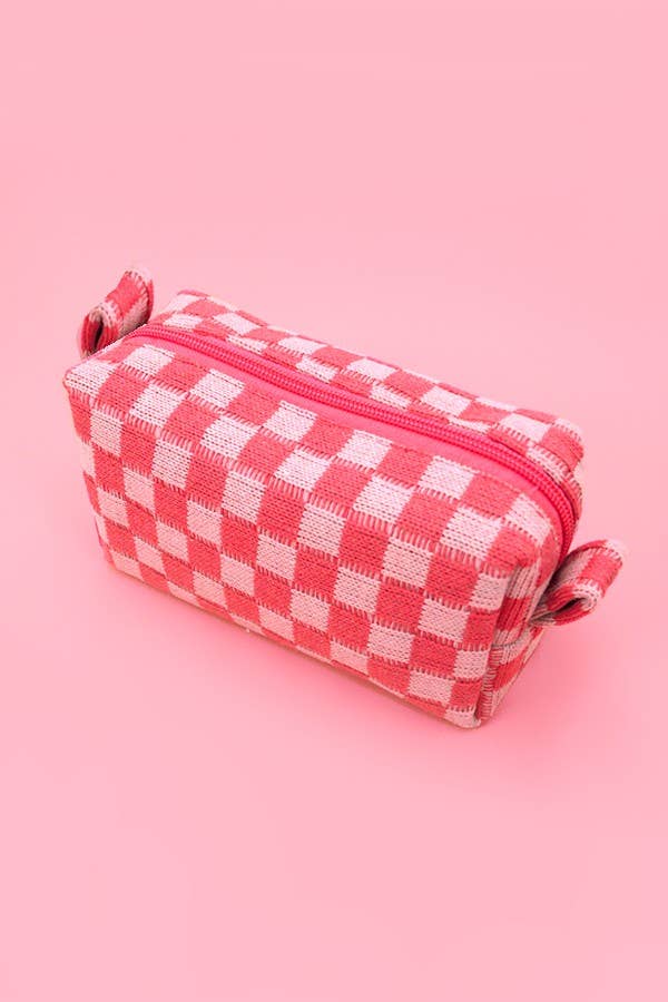 CHECKER MAKEUP COSMETIC POUCH BAG - Orange