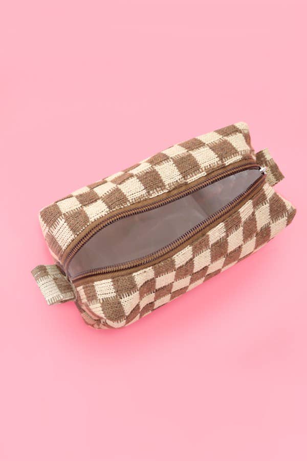 CHECKER MAKEUP COSMETIC POUCH BAG - Orange