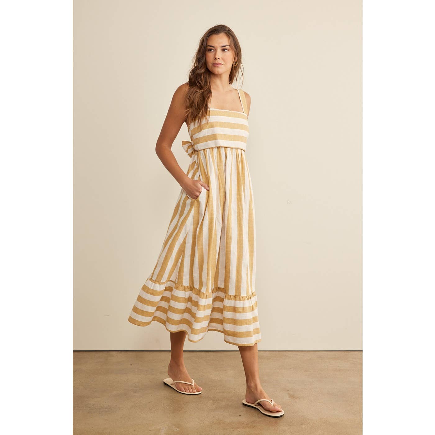 COTTON BLEND STRIPE MIDI DRESS
