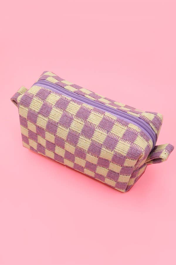 CHECKER MAKEUP COSMETIC POUCH BAG - Orange
