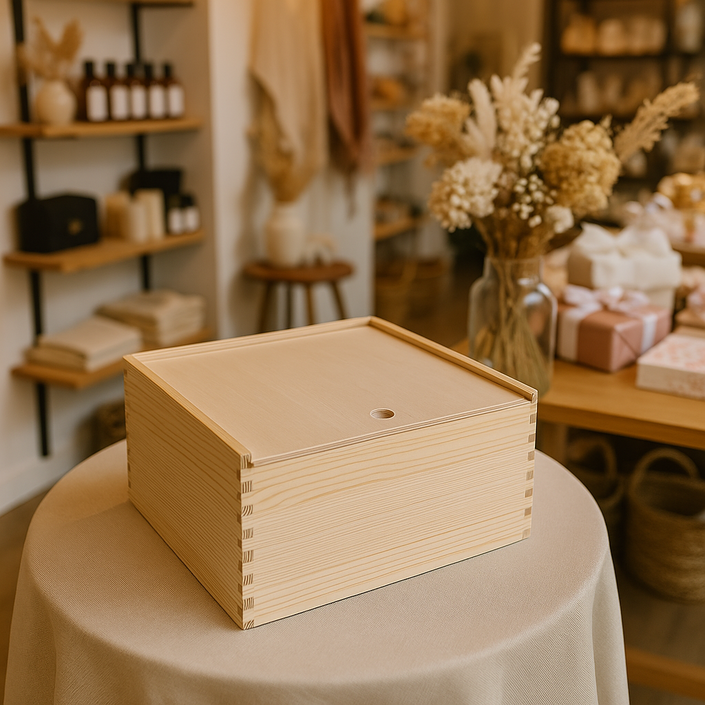 Wooden Gift Box Luxury Pine Keepsake with Lid - 10x10x5"