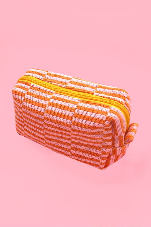 CHECKER MAKEUP COSMETIC POUCH BAG - Orange