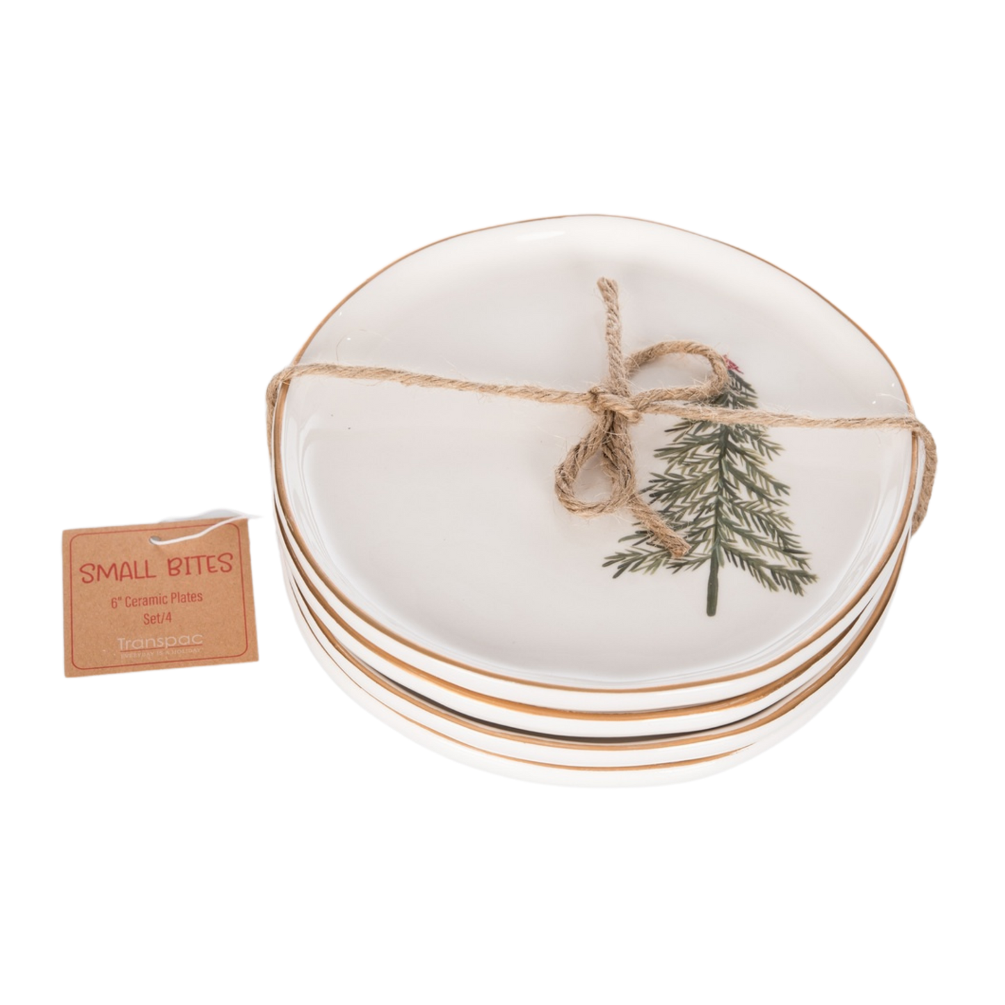 Set of 4 Ceramic Cardinal Tree Appetizer Plates
