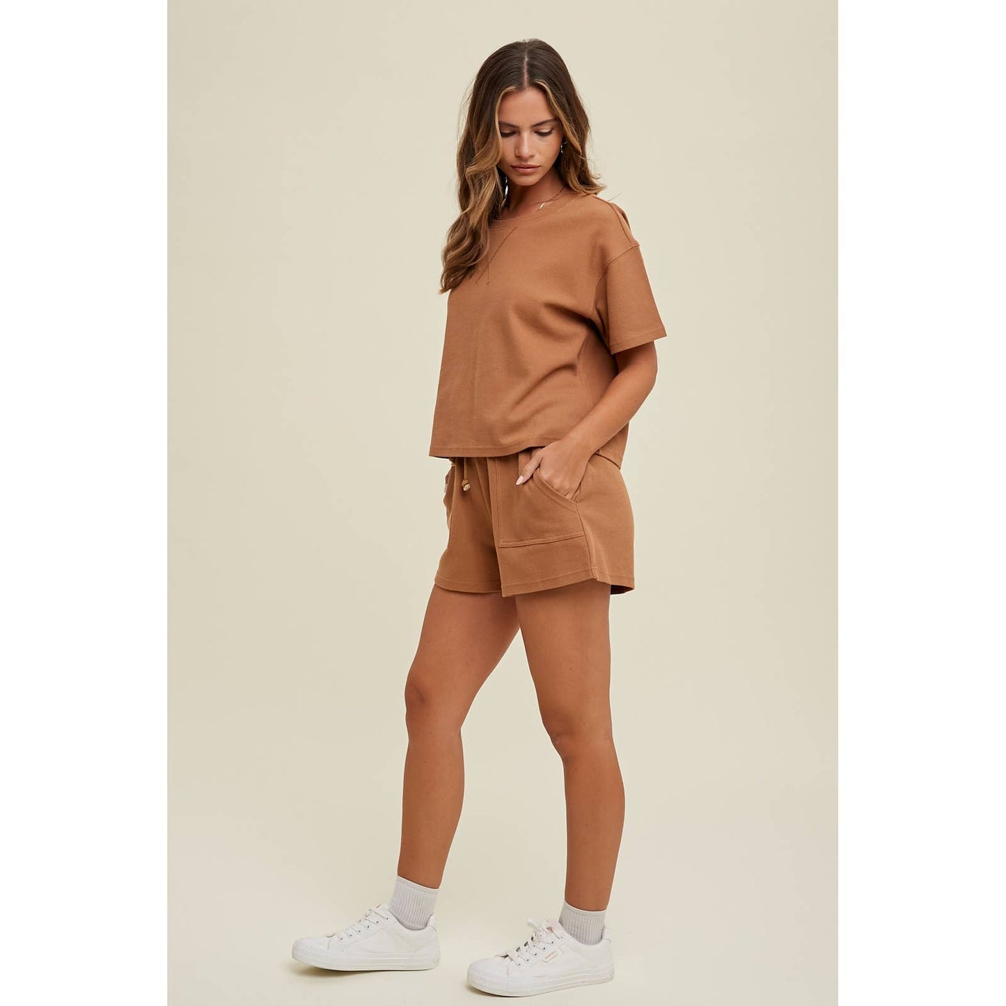 CASUAL KNIT TWO PIECE TOP AND SHORTS SET