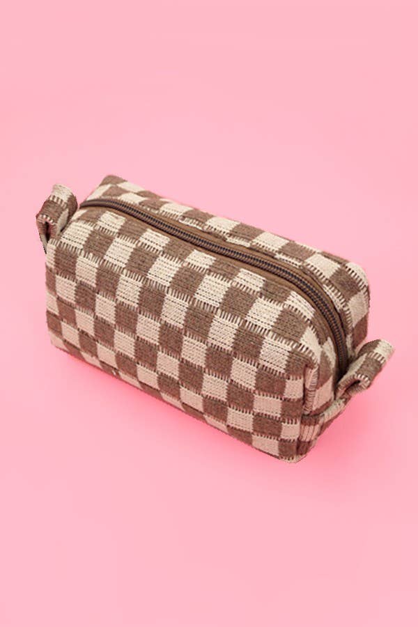 CHECKER MAKEUP COSMETIC POUCH BAG - Orange