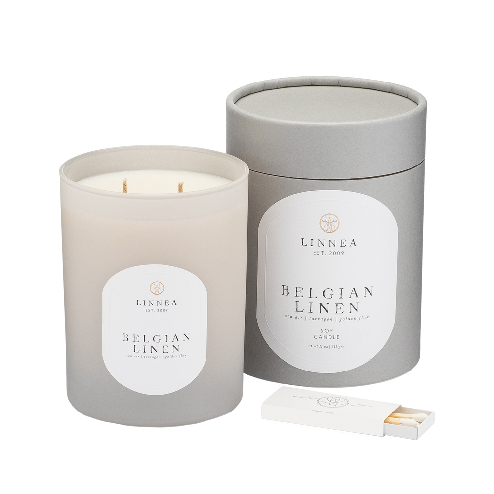 Linnea two-wick candle Belgian Linen