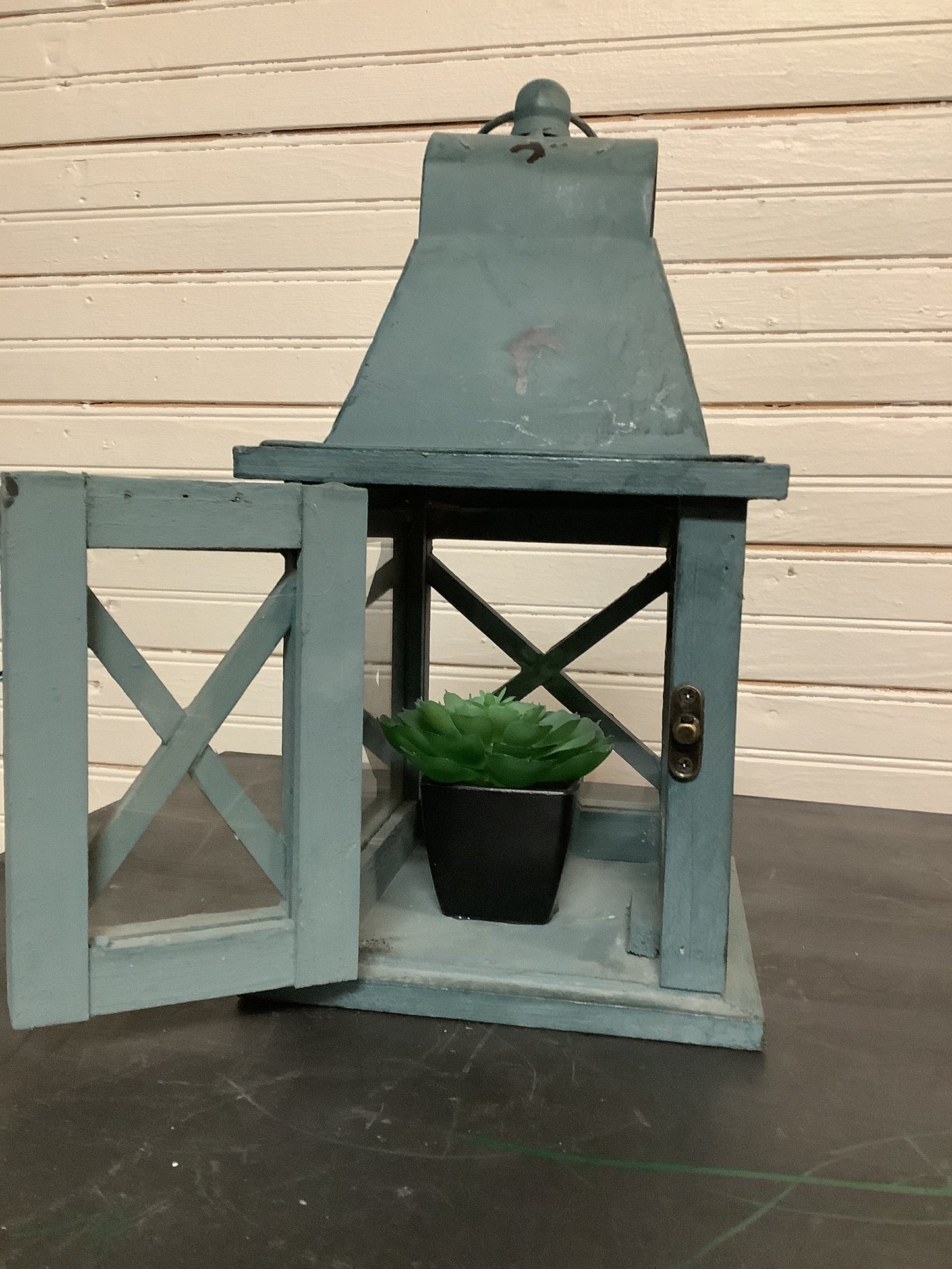 Wooden Teal Lantern