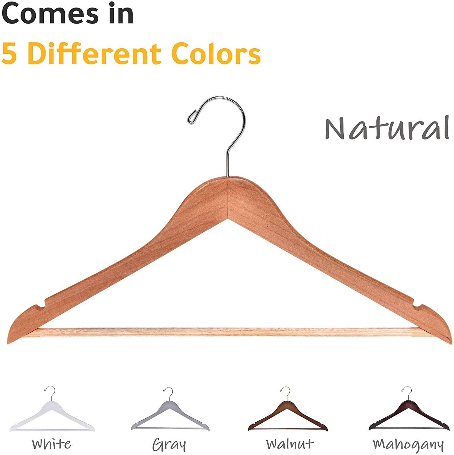W030 Semi Curved Wooden Hanger, 17.5" Natural - 90