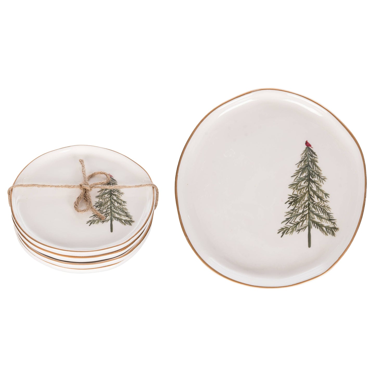 Set of 4 Ceramic Cardinal Tree Appetizer Plates