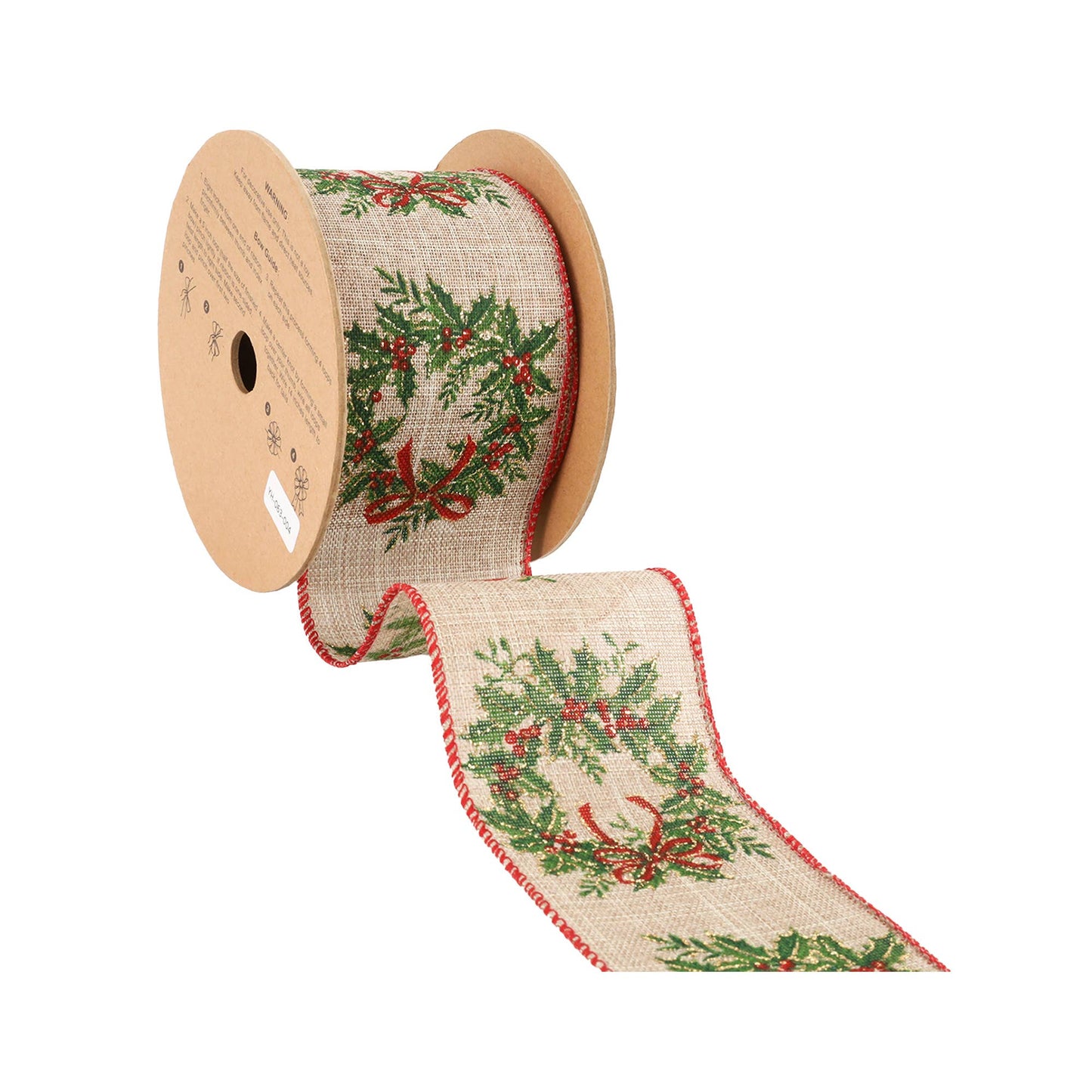 2 1/2" Wired Ribbon | "Holiday Wreath" Natural/Green