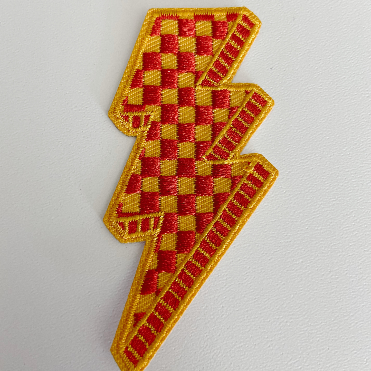 3” Checkered Lightning Red & Yellow -  Embroidered Hat Patch