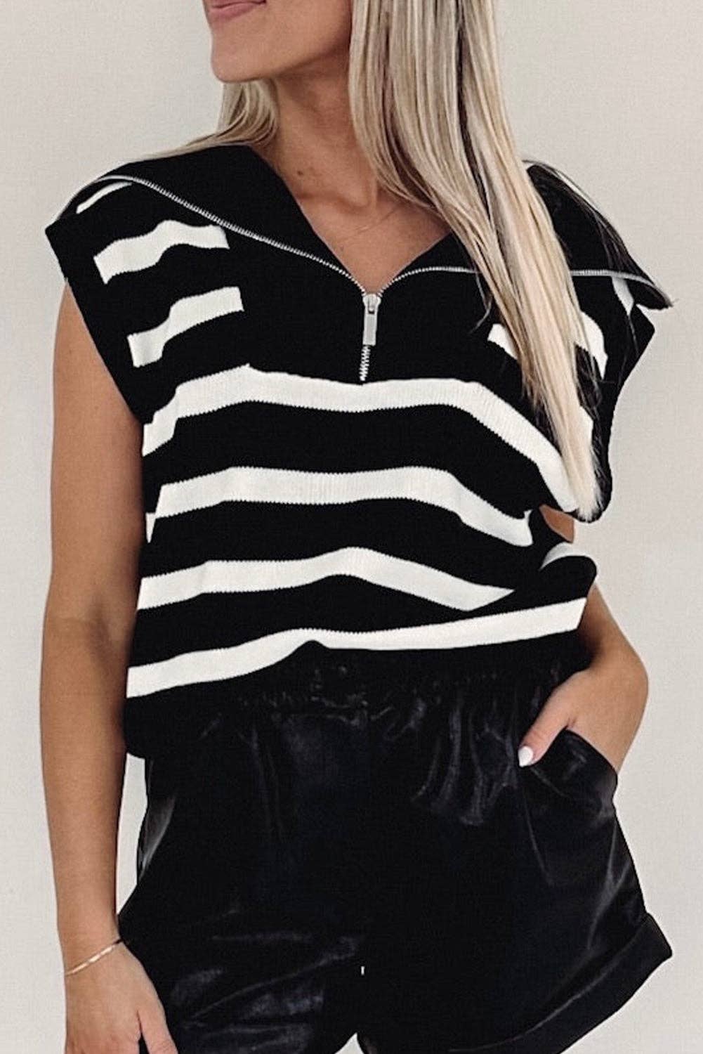 Stripe Zipped Collar Sweater Tank