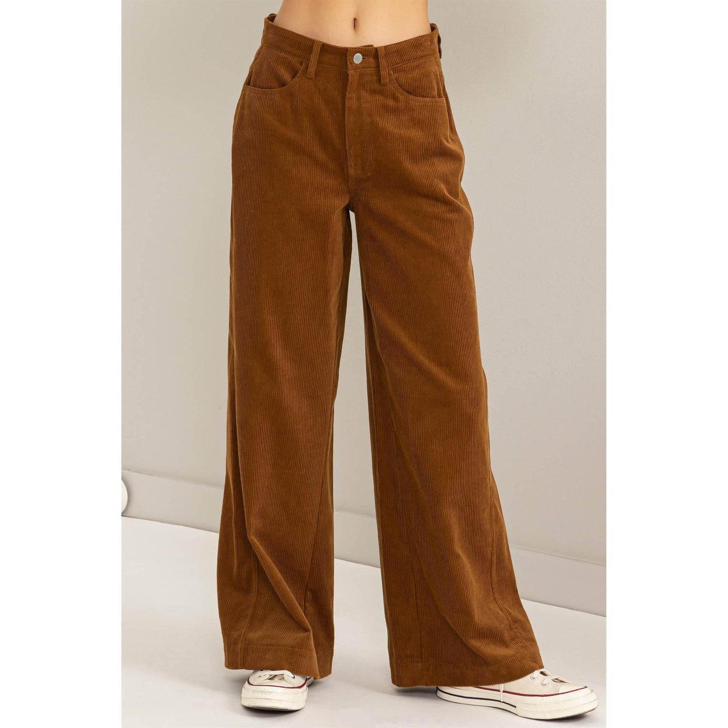 SIMPLY BEAUTIFUL CORDUROY HIGH-RISE WIDE-LEG PANTS: PALE BROWN / L