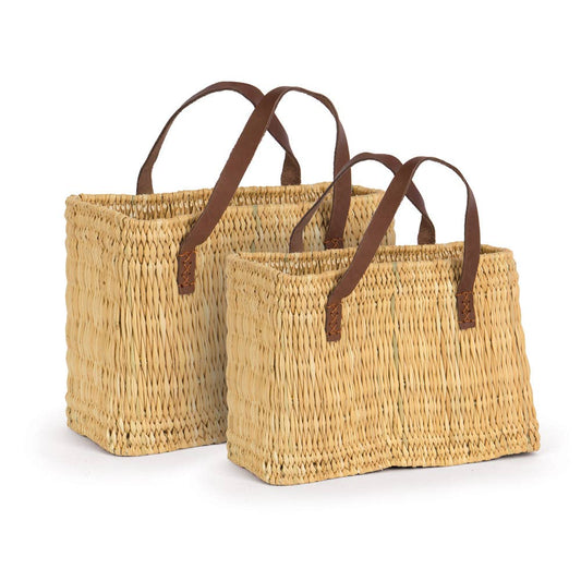 Straw Tote with Leather Handle
