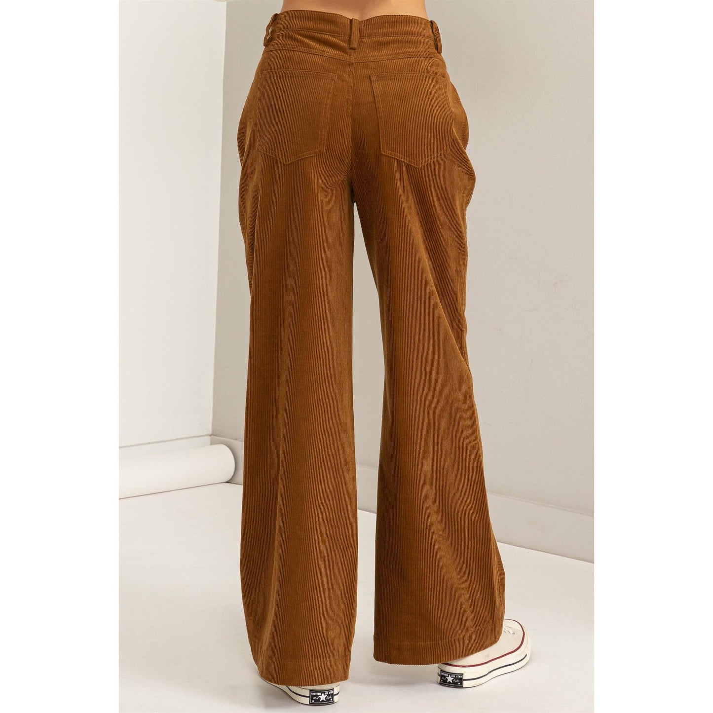 SIMPLY BEAUTIFUL CORDUROY HIGH-RISE WIDE-LEG PANTS: PALE BROWN / L