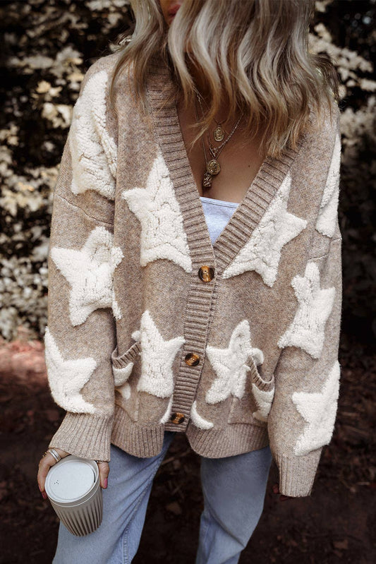 Sherpa Star Textured Sweater Cardigan