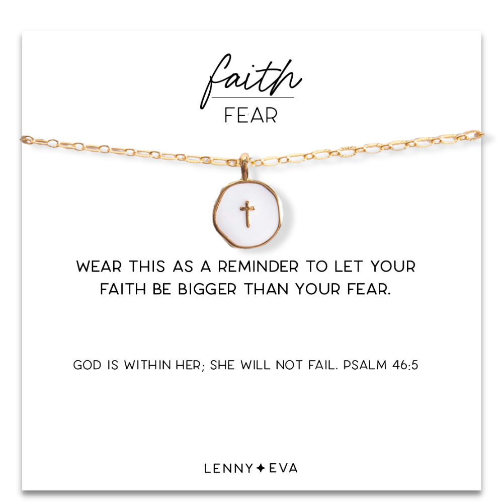 Faith Over Fear Necklace-White Cross | Christian
