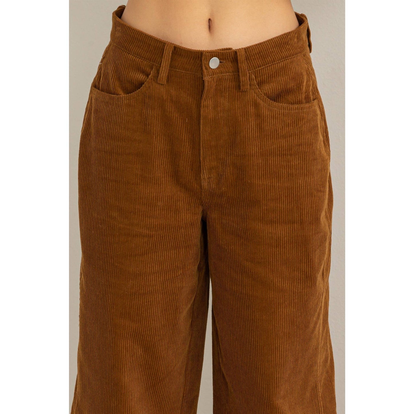 SIMPLY BEAUTIFUL CORDUROY HIGH-RISE WIDE-LEG PANTS: PALE BROWN / L