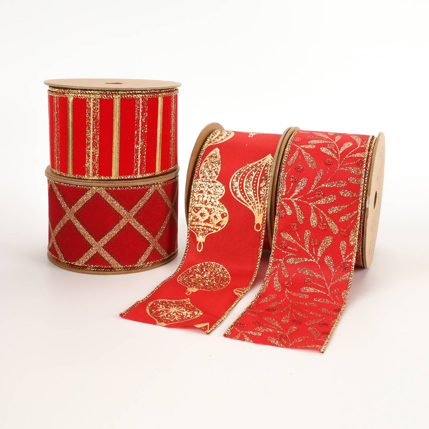 2 1/2" Holiday Wired Ribbon | "Glitter Holly Berry" | 10 Yard Roll