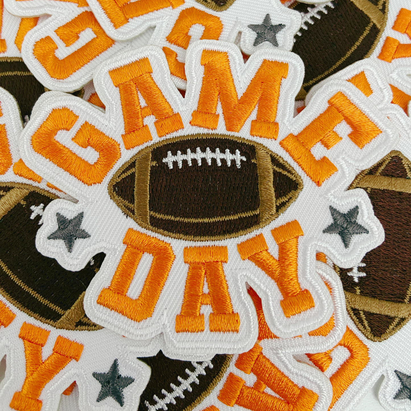 3" GAME DAY football in Orange -  Embroidered Hat Patch