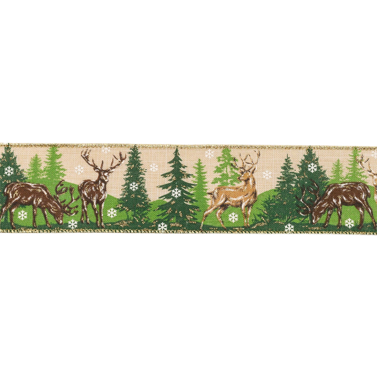 2 1/2" Wired Ribbon | "Reindeer Tree" - Natural/Green | 10 Yard Roll