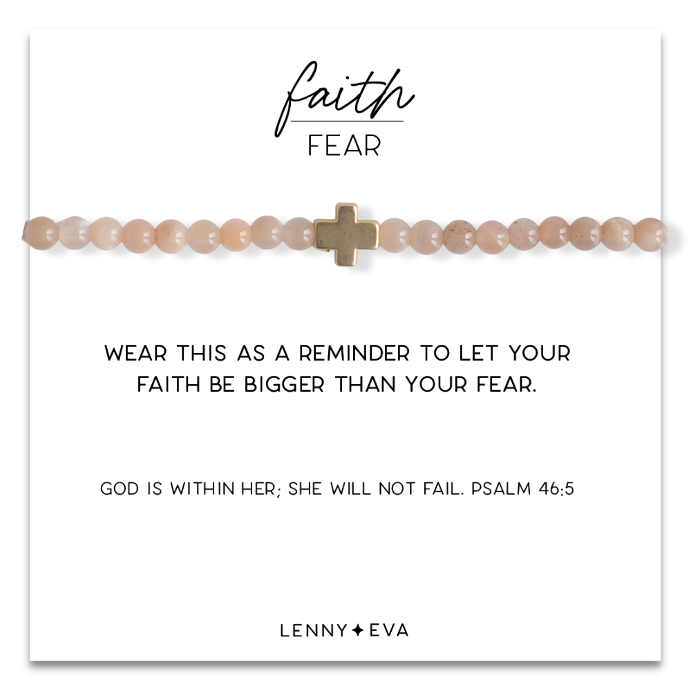 Faith Over Fear Cross Bracelet, 4mm-Sunstone | Christian