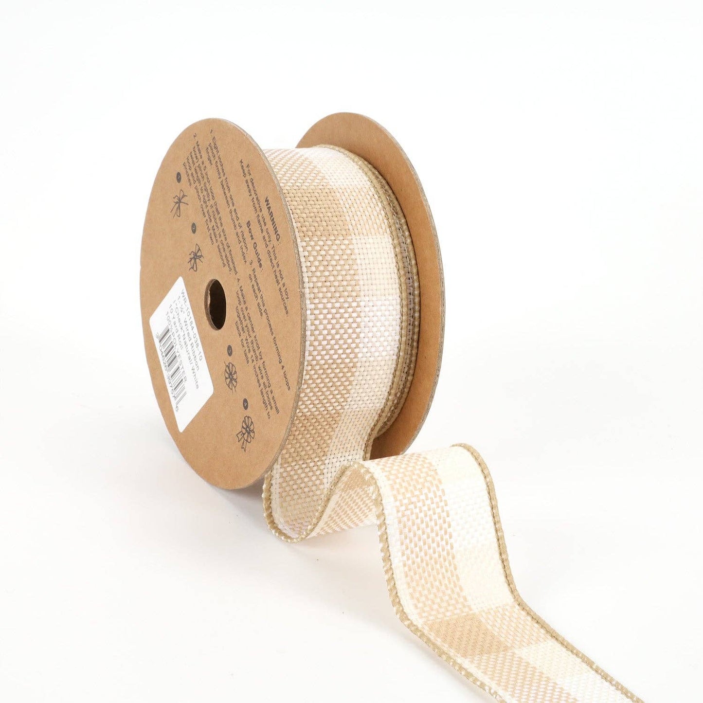 1 1/2" Wired Ribbon | "Check" Natural/White | 10 Yard Roll