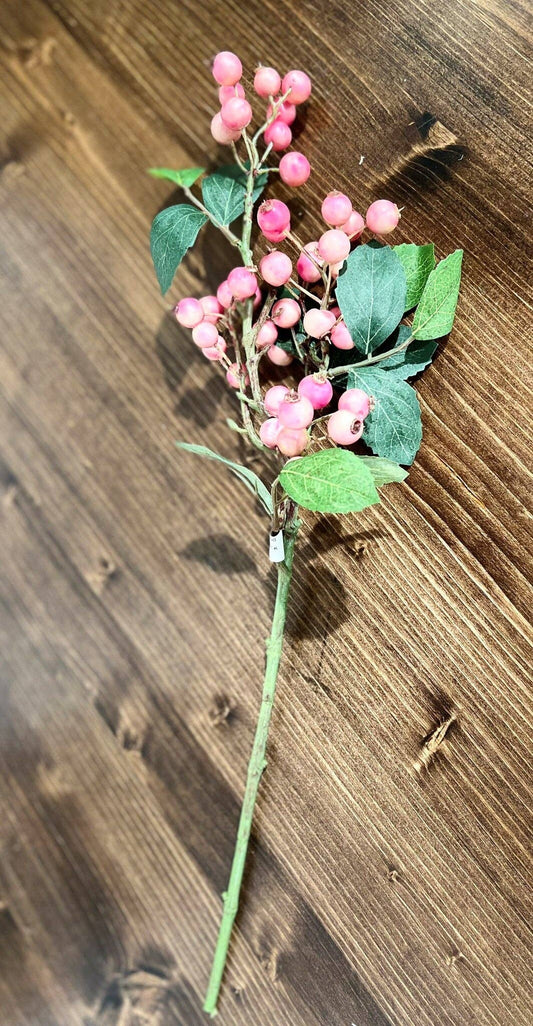 20" Water Resistant Berry & Leaves Pick, Pink