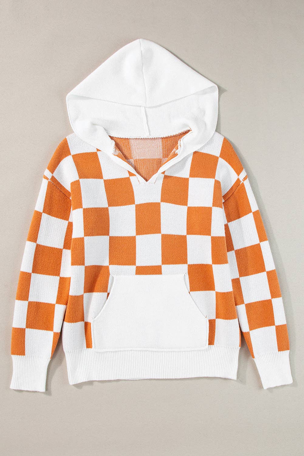 Checker Kangaroo Pocket Hooded Sweater